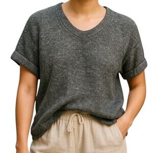 Boutique Sz L Gray Short Sleeve Soft Hi-Low Knit Sweater | EUC